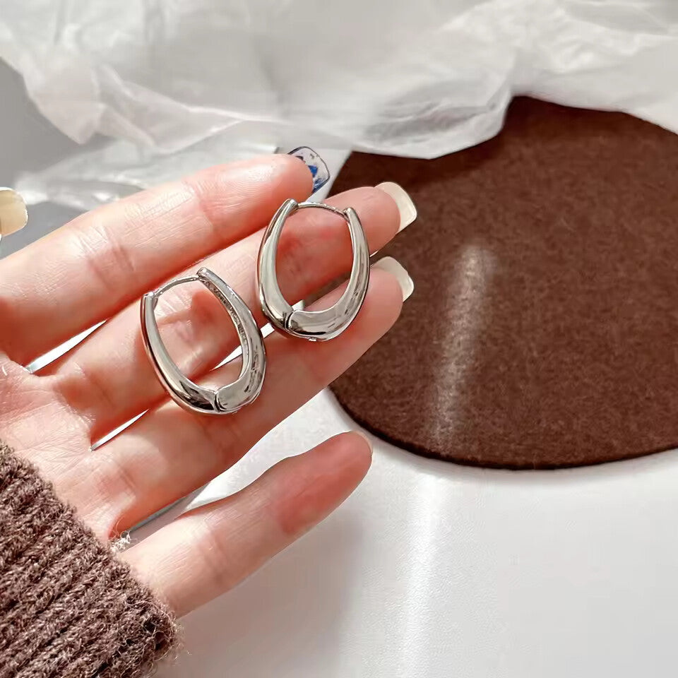 New Classic Gold Color Plated Metal Hoop Earrings