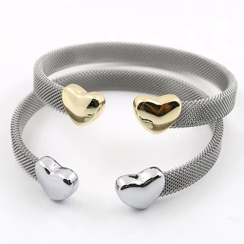 Fashion Heart Stainless Steel Open Cuff Bangles