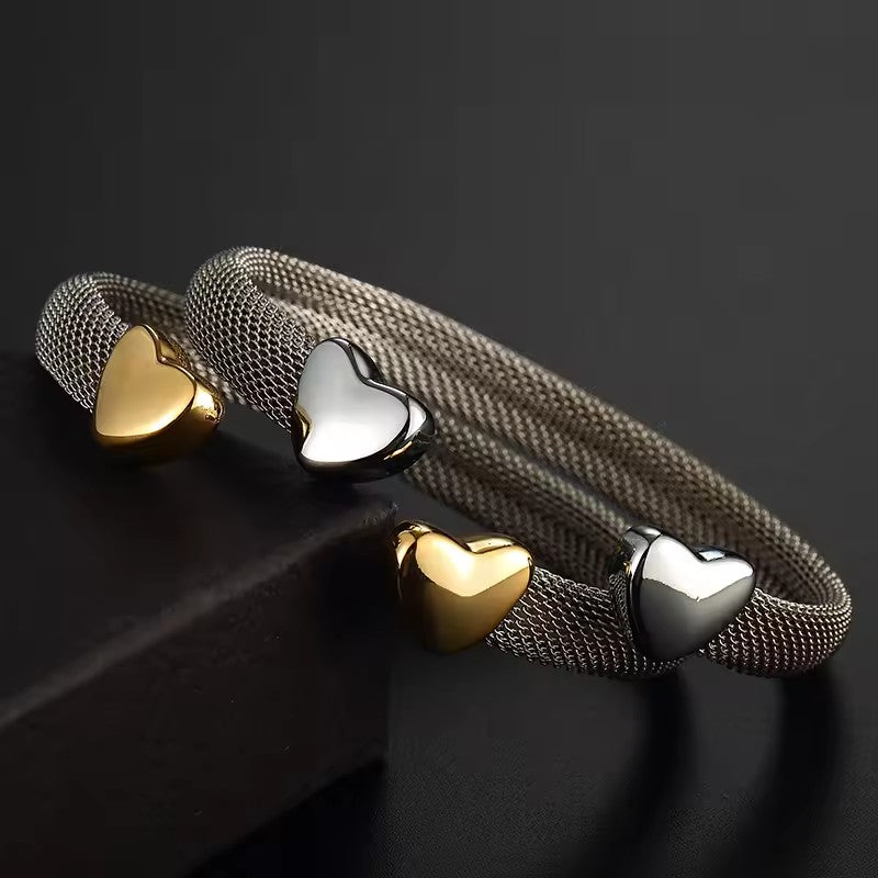 Fashion Heart Stainless Steel Open Cuff Bangles