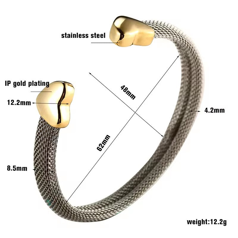 Fashion Heart Stainless Steel Open Cuff Bangles