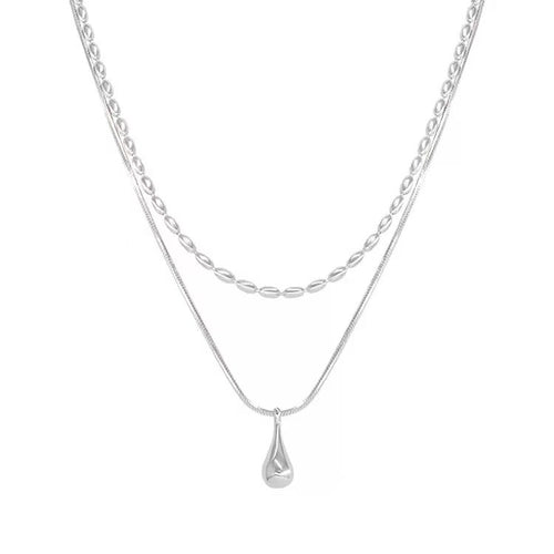 Silver droplet double-layer necklace color