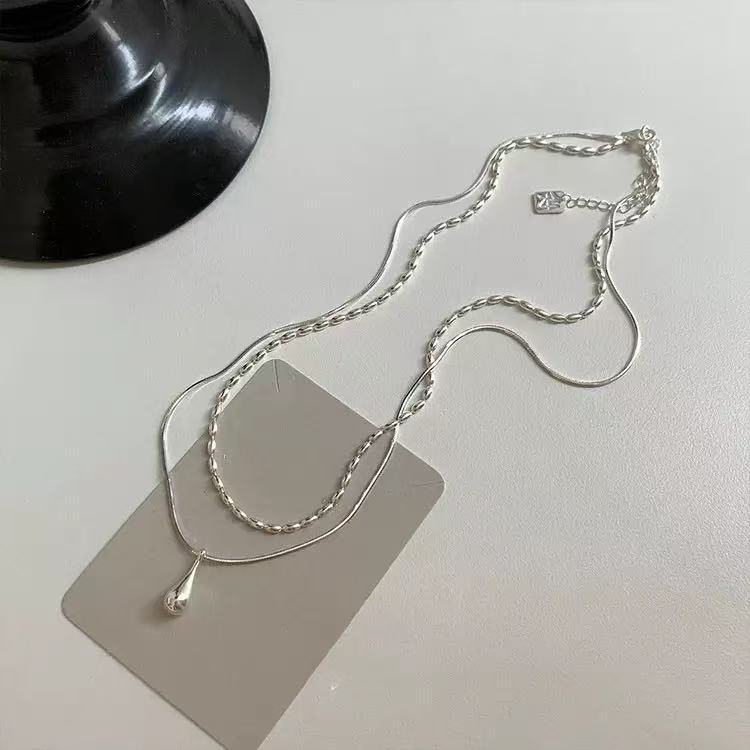 Silver droplet double-layer necklace color