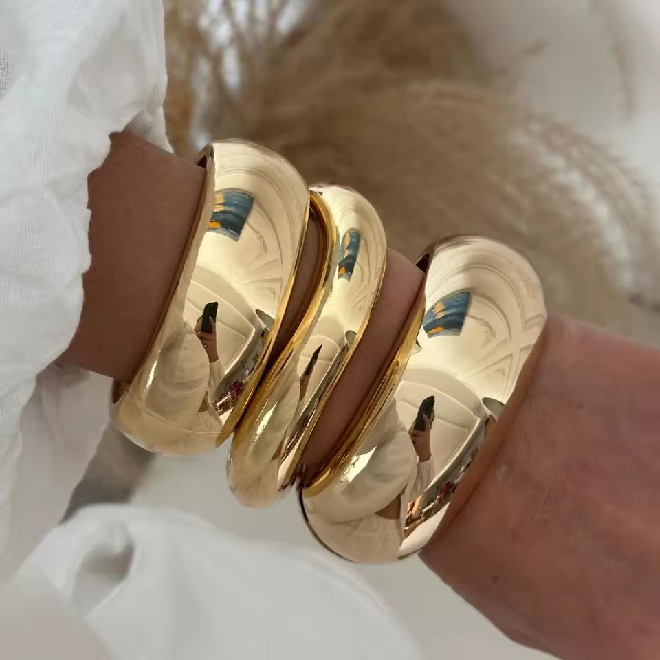 Exaggerated Smooth Irregular Wide Spring Bangles for Women