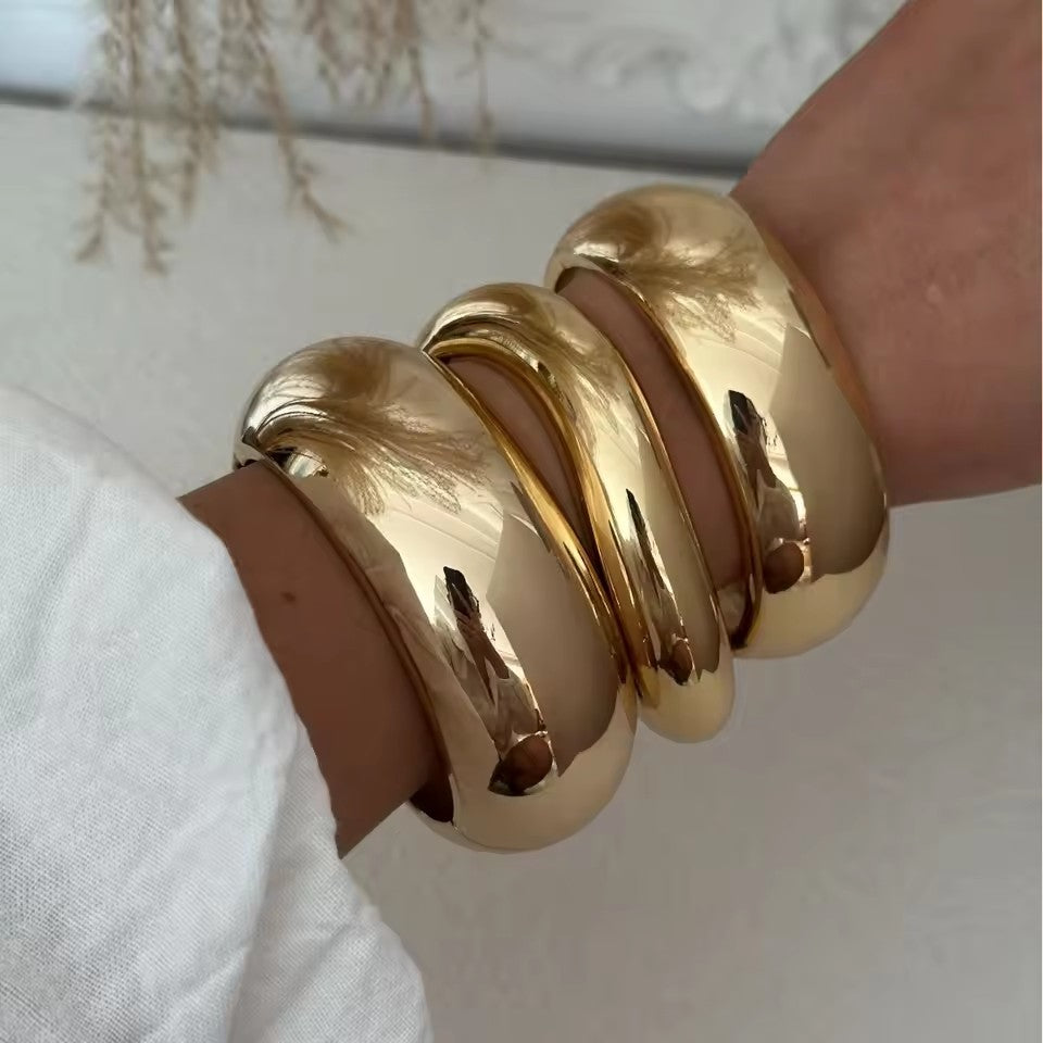Exaggerated Smooth Irregular Wide Spring Bangles for Women