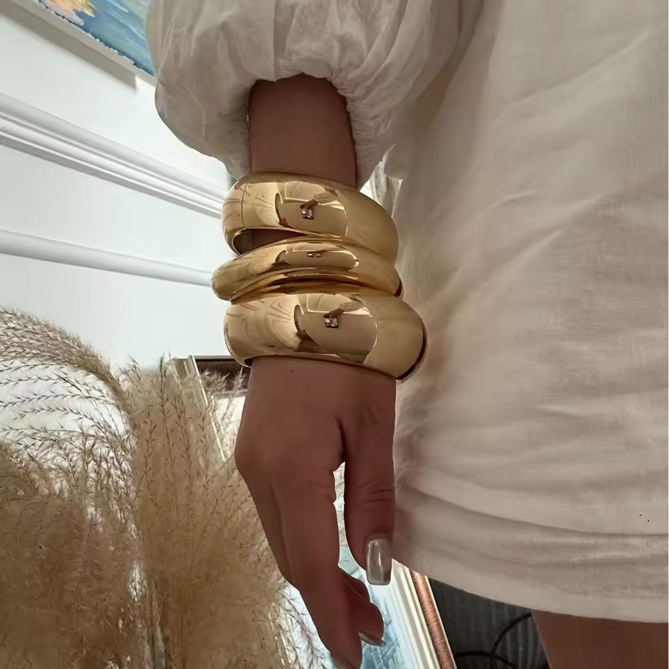 Exaggerated Smooth Irregular Wide Spring Bangles for Women