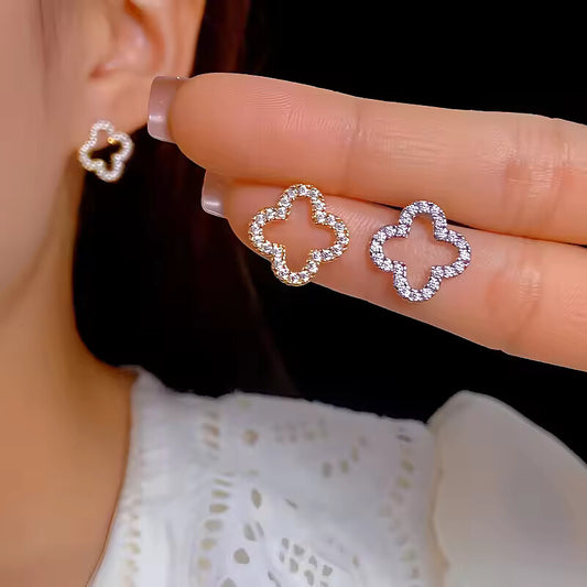 New Fashion Leaf Hollow Zircon Stud Earrings