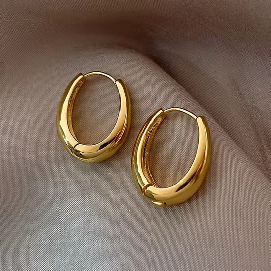 New Classic Gold Color Plated Metal Hoop Earrings