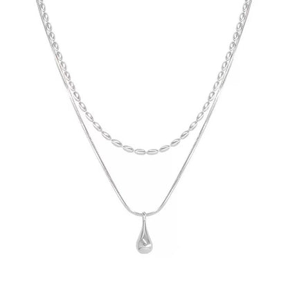 Silver droplet double-layer necklace color