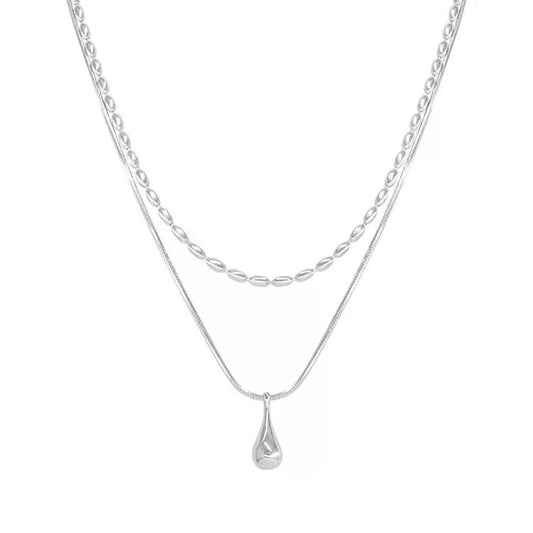 Silver droplet double-layer necklace color
