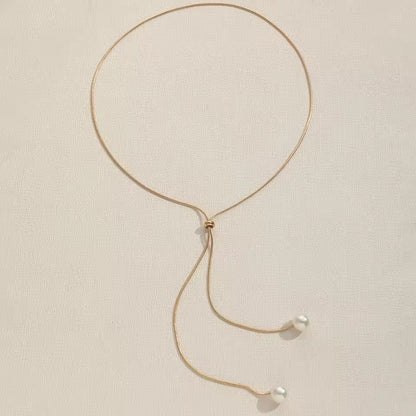 Simple Faux Pearl Pendant Adjustable Long Sweater Chain Necklace