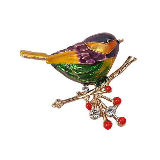Delicate Rhinestone Birds On Flower Branches Brooches